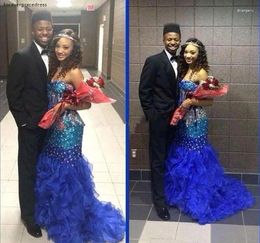 Party Dresses Sexy Royal Blue Long Prom 2024 African Black Girls Beads Graduation Wear Evening Gowns Plus Size Custom Made