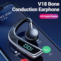 Headphone/Headset V18 Bluetoothcompatible Earphone Ear Hook Bone Conduction LED Digital Display Business Sports Wireless Headset for Driving