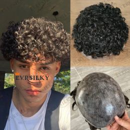 Toupees Curly Human Hair Pieces Toupee for Men 20mm Curly Natural Hairline Super Thin Durable Skin Base Replacement System Male Toupee