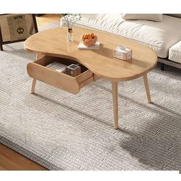 Solid Table, Modern with Open Tabletop and Storage Drawer, Natural Oak Wood Rustic Coffee Table for Living Reception Room Home Office (80x55x45cm