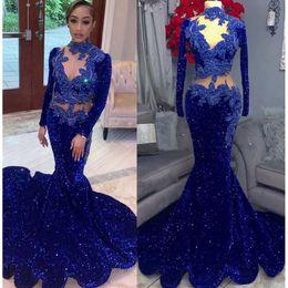 Ebi Árabe Royal Aso Azul Vestido de Baile Frisado Cristais Sereia Noite Festa Formal Segunda Recepção Aniversário Vestidos de Noivado Vestidos Robe De Soiree ZJ es