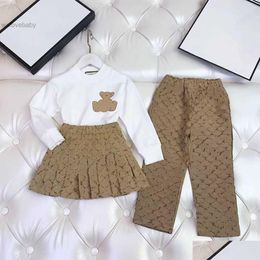 Clothing Sets 2024 G New Designer Brand 2-12 Years Old Baby T-Shirts Boys Girls Kids Suits Spring And Autumn Children Sweater Tops Cot Otvdh