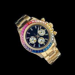 Luxus-Designeruhren, automatisches mechanisches Uhrwerk, 41 mm, versilbert, Iced Out-Uhr, Regenbogen-Chronograph, Kautschukarmband, Armbanduhr für Damen, SB077 C4