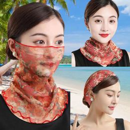 Scarves Floral Print Shiny Lace Scarf Chiffon Neck Collar Multi-functional Elastic Wrap Driving Cycling UV Protection Mask