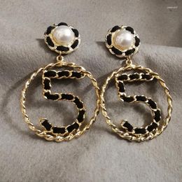 Stud Earrings Korean Luxury Jewellery Big Letter Five V Shape Circle Pearl For Women Wholesale