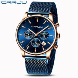 reloj hombre watches CRRJU Top Brand Luxury Men Watches Waterproof Business Date Window Wrist Watch Male Mesh Strap Casual Quartz 230n