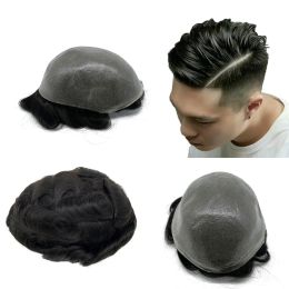 Toupees Toupees Toupee Hair For Men Double Knotted Skin PU Base 100% Remy Human Hair Replacement Single Split Knot Toupee