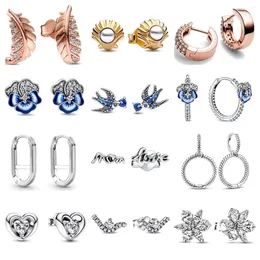 Loose Gemstones 2024 925 Silver Charm Swallow Shell Flower Round Earrings Fit Original Bracelet For Women DIY Fashion Jewelry Making