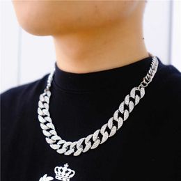 Titanium steel 15mm strip Cuba chain splicing mens necklace full diamond alloy hip hop Necklace