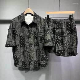 Men's Tracksuits Men Clothing 2024 Summer Printed Short-sleeved Shirt Set Suit Korean Vintage Fashion Casual Loose Lapel Short Sets
