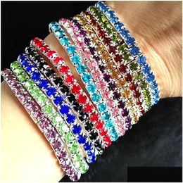 Tennis 50Pcs Womens Girls Mix Elastic Crystal Bracelets Zircon Wristband Colorf Bangle Children Birthday Party Gift Friendsh Dhgarden Dhiht