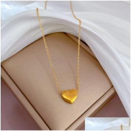 Pendant Necklaces Creative Simple Heart Love Womens Y-Shaped Stainless Steel Necklace Gold Sier Chain Channel Fashion Jewellery Women Cr Dhtud