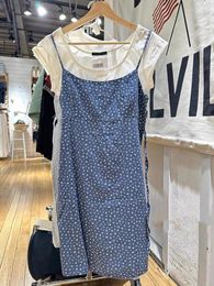 Casual Dresses Sweet Blue Floral Print Slim Dress Women Summer High Waist A-line Short Y2k Fairycore Vintage Lace-up Vestidos