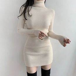 Solid Female Dress Short Extreme Mini Sexy Daring Turtleneck Crochet Womens Dresses Knit Clothing Bodycon Korean Fashion Cotton240321