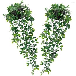 Decorative Flowers 2pcs Simulated Hanging Vines Plants Artificial Bonsai Wall Plant Potted