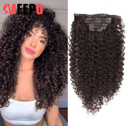 Piece Piece Meepo Curly Clip In Hair for Black Women Synthetic Natural Hairpieces with Combs Light Brown Color 26Inch65CM 7Pcs