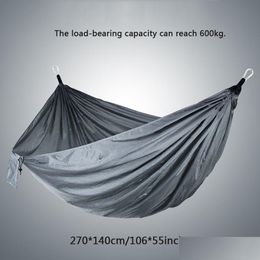 Hammocks 106X55 Inch Outdoor Parachute Hammock Foldable Cam Swing Hanging Bed Nylon Cloth With Ropes Carabiners Haa De Tela Paracaidas Otjpv