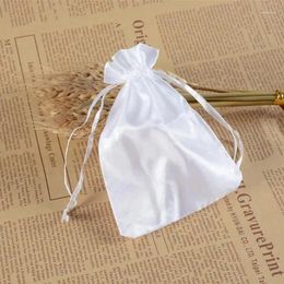 Jewelry Pouches 50 Pcs/lot 16x20cm White Satin Silk Cloth Pouch Wedding Drawstring Bag Gift Makeup Wig Packaging Bags Can Customize Logo