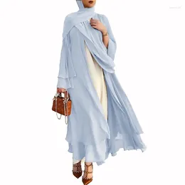 Ethnic Clothing Solid Colour Cardigan Soft And Elegant Plus Size Long Dress Chiffon Robe Longue Muslim Maxi Dresses For Women Kaftan