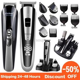 Electric Shavers Kaimei Hair Trimmer Electric Hair Trimmer Beauty Kit Multi functional Shaver Beard Trimmer Cordless Cutting Machine LCD Display 5 240322