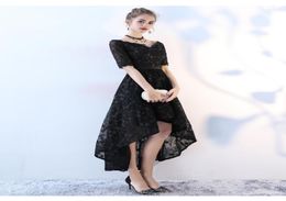 2019 New Gothic Black High Low Wedding Dresses With Half Sleeves V Neck Inforfmal Women Non White Bridal Gowns For non Traditional2419633