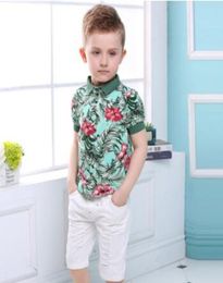 Kids Clothes Active Boys Sets Summer Short Sleeve Floral Shirts Shorts Belt Suits Pants 3 pieces Clothing Children 20198330041