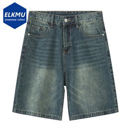 Men Vintage Blue Denim Shorts Summer Casual Loose Jeans Shorts Retro Harajuku Streetwear Hip Hop Y2K Shorts Man 240322
