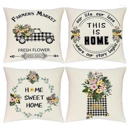 Pillow Case Farmhouse Summer Covers 18X18 Set Of 4 Decorations Throw For Home Decor