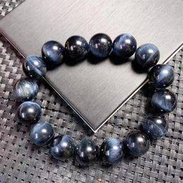 Link Bracelets 14MM Natural Blue Tiger Eye Stone Bracelet Fashion Crystal Quartz Gemstone Jewellery Reiki Healing Gift For Women 1pcs