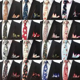 Bow Ties Classic Versatile 6cm Cotton Flower Slim Tie And Handkerchief Set For Wedding Party Gift Office Business Casual Paisley Necktie