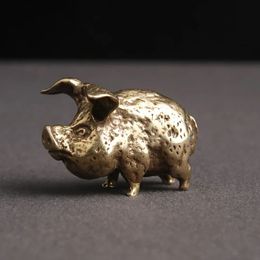 Retro Copper Chinese 12 Zodiac Flying Pig Statue Home Decoration Antique Brass Lucky Animal Figurine Small Table Desk Ornaments 240322
