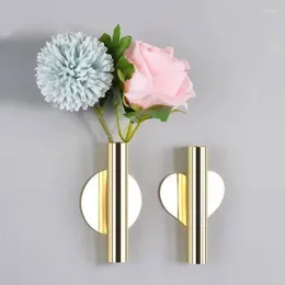 Vases Nordic Home Wall Hanging Vase Rose Golden Artificial Flower Entrance Mirror Blossom Punch-Free DIY Pots Room Decor