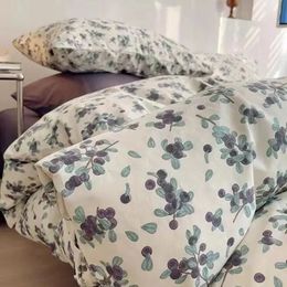 Floral Korean Style Duvet Cover Set No Filler Pillowcase Flat Sheet Twin Queen Size Boys Grils Romantic Bedding Kit 240318