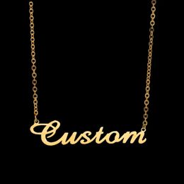 Customised Fashion Stainless Steel Name Necklace Personalised Letter Gold Choker Necklace Pendant Nameplate Gift 240315
