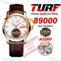 Patrimony Traditionnelle 89000 Real Tourbillon Manual Winding Mens Watch TURF Power Reserve Rose Gold White Dial Brown Leather Super Edition Puretime Reloj PTVC f2