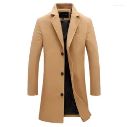 Men's Trench Coats Woollen Coat Autumn And Winter Fashionable Korean Version Slim Fit Mid Length Windbreaker Jacket