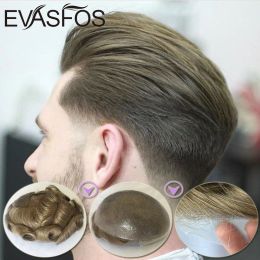 Toupees 100% Pure Human Hair Prosthetic Thin Skin Men Toupee Invisible V Loop Skin Around Hair Transparent Replacement System In Stock