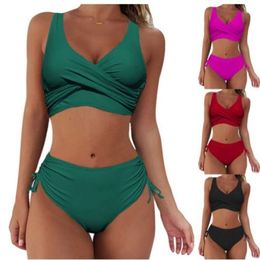 designer swimsuit women bikini sets Swimwear Split Bikini Solid Cross Strap High Waist Swimwear Sexy Biki