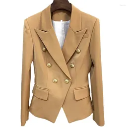 Women's Suits High Quality Spring Autumn Blazer 2024 In Jackets Ladies Elegant Metal Lion's Head Buckle Blazers Brown