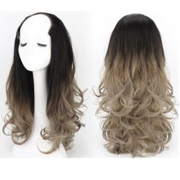 Wigs Wigs Hywamply 22inch Long Wavy Synthetic U Shaped Wigs for Women Black Brown Ombre 3/4 Half Wigs Hair Piece Daily Use