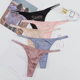 Women's Panties Sexy Letter Seamless Ice Silk Rhinestones Thin Strap Thongs Women Lingerie 2024 Breathable Strings Bikini Underwear