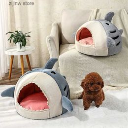 kennels pens Dog Bed Winter Warm Semi-enclosed Big Mouth Shark Dog Kennel Cat Pad Pet Supplies Comfortable Cat House Sleep Bag Dropshipping Y240322