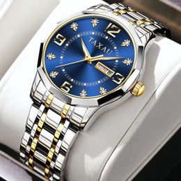 Wristwatches TAXAU Original Business Watch For Men Stainless Steel Fashion Men's Wrist Watches Waterproof Luminous Date Week