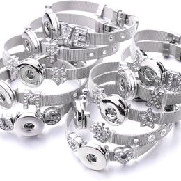 Stainless Steel Snap Button Bracelet Bangle Fit 18mm Snap Buttons Jewellery Heart Crown Bracelet For Women Men Jewellery