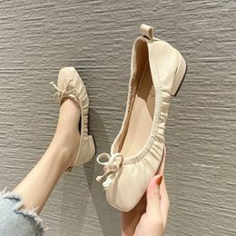 Casual Shoes Comfortable Elastic Band Flat Woman Square Toe Bowtie Loafers 42 43 Big Size Solid Colour Moccasins Women Single Mules 2024