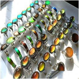 Solitaire Ring 50Pcs Men Women Change Colour Mood Emotional Temperature Male Female Fashon Sier Tone Alloy Retro Vintage Jewe Dhgarden Dha2Y