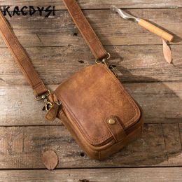 Bag 2024 First Layer Crazy Horse Leather Men Messenger Bags Vintage Casual Tote Shoulder Purse Small Leisure Waist Body