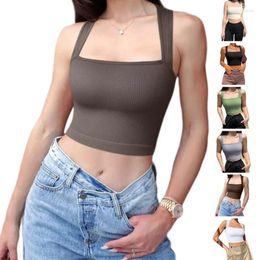Women's Tanks Women Workout Solid Crop Top Sleeveless Square Neck Rib Knitted Vests
