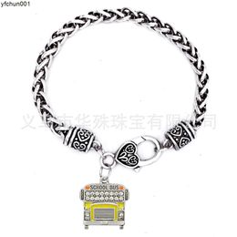 Best Selling School Bus School Bus Pendant Mens Thick Bracelet