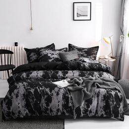 Couple Black Duvet Cover with Pillow Case Luxury Modern Comforter Bedding Set Quilt Cover Queen/King Double Single Bed 240309